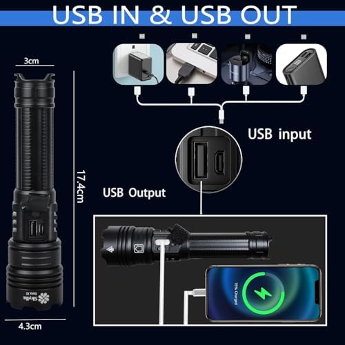 ASORT Wiederaufladbare Taschenlampe 990.000 Lumen, Extreme Helligkeit, USB Aufladbar, IP67 Wasserdicht für Outdoor, Camp