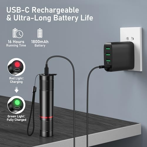 Blukar LED Taschenlampe Aufladbar, 4 Lichtmodi & Wasserdicht für Camping, Wandern, Outdoor - 2 Stück