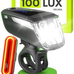 Velmia Fahrradlichter Set – StVZO zugelassen, USB Akku, 8,5h Leuchtdauer, ideal für sicheres Fahren bei Nacht