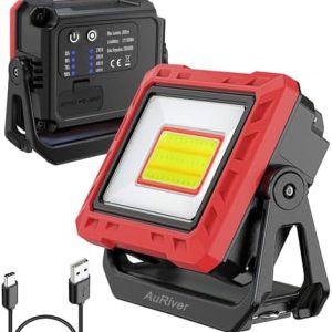 AuRiver LED Arbeitsleuchte - 2000 Lumen Akku Lampe mit Magnetfuß & drehbar, ideal für Garage, Werkstatt & Camping