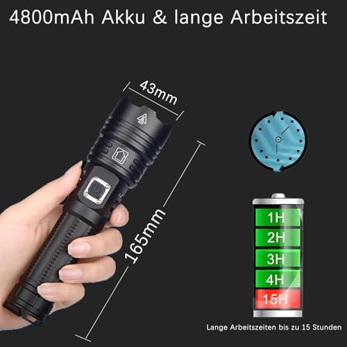 ASORT Wiederaufladbare Taschenlampe 990.000 Lumen, Extreme Helligkeit, USB Aufladbar, IP67 Wasserdicht für Outdoor, Camp