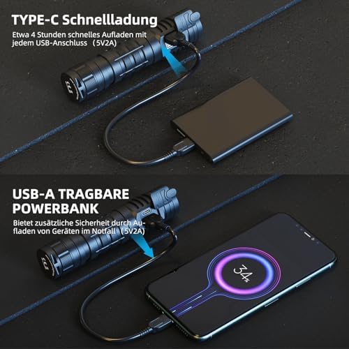 WUBEN C2 LED Taschenlampe 2000 Lumen USB Aufladbar, IP68 Wasserdicht für Camping & Notfälle