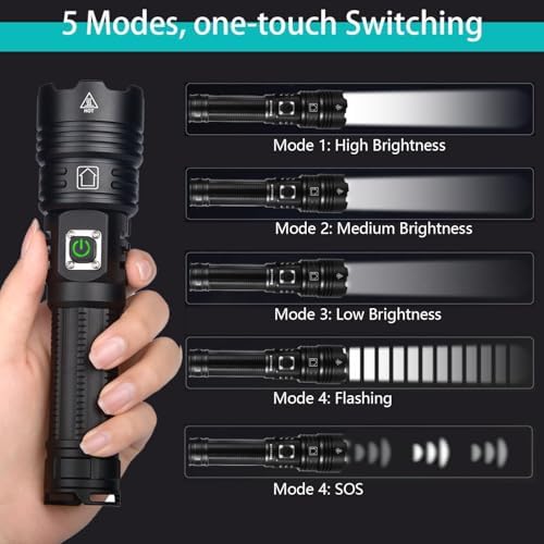 ASORT Wiederaufladbare Taschenlampe 990.000 Lumen, Extreme Helligkeit, USB Aufladbar, IP67 Wasserdicht für Outdoor, Camp