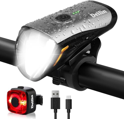 Deilin Fahrradlicht Set – 70 Lux LED Beleuchtung, USB Aufladbar & IPX5 Wasserdicht für sicheres Fahren bei Nacht