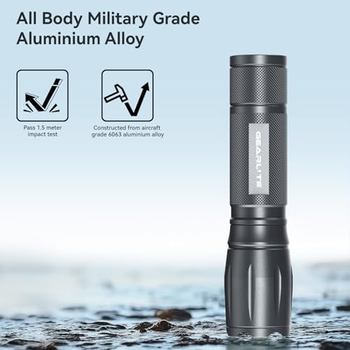 GEARLITE LED Taschenlampe 2000 Lumen - Extrem hell, 5 Modi, IP65 wasserdicht für Camping und Outdoor Abenteuer