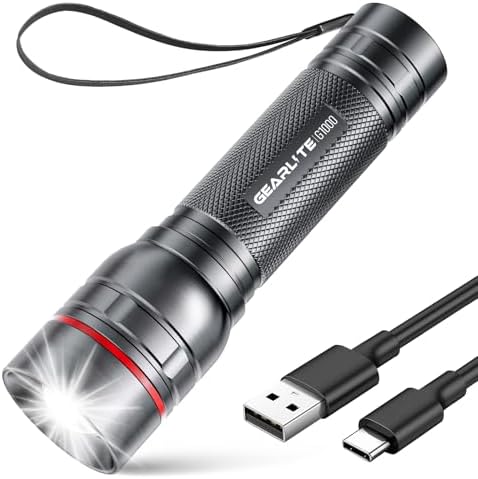 GEARLITE LED Taschenlampe 2000 Lumen – Extrem hell & zoombar, ideal für Camping, Angeln und Notfälle!