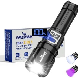 Shadowhawk 2-in-1 LED/UV Taschenlampe – 500000 Lumen ultrahelle, aufladbare Lampe mit Dual-Switch für Camping und Outdoo