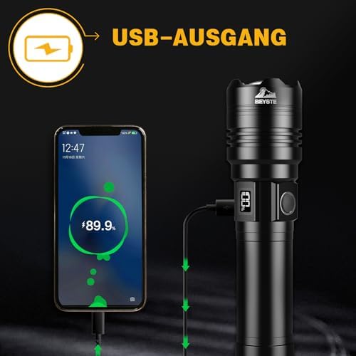 ClimeCo LED Taschenlampe Aufladbar 500.000 Lumen – Extrem helle, wasserdichte Taschenlampe für Outdoor Notfälle