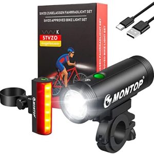 StVZO Zugelassenes Fahrradlicht Set – USB Akku LED Fahrradbeleuchtung für sicheres Fahren bei Nacht, inkl. Front- & Rück