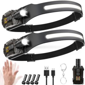 Wiederaufladbare LED Stirnlampe 2000 Lumen mit Sensor, 230° Weitwinkel & UV Licht – Ideal zum Camping, Joggen, Wandern &