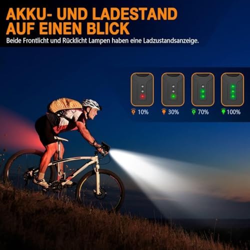 Deilin Fahrradlicht Set – 70 Lux LED Beleuchtung, USB Aufladbar & IPX5 Wasserdicht für sicheres Fahren bei Nacht