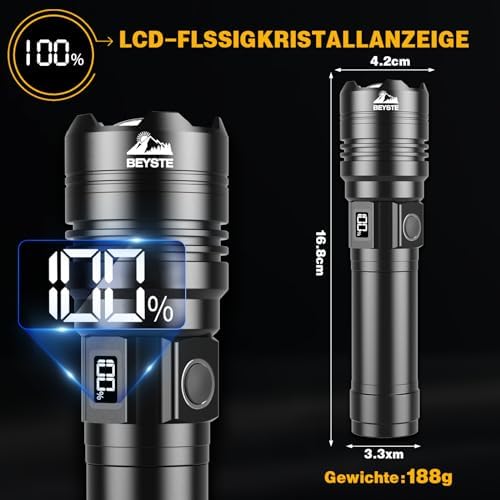 ClimeCo LED Taschenlampe Aufladbar 500.000 Lumen – Extrem helle, wasserdichte Taschenlampe für Outdoor Notfälle