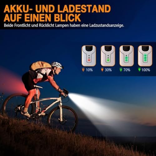 Deilin Fahrradlicht Set – 70 Lux LED Beleuchtung, USB Aufladbar & IPX5 Wasserdicht für sicheres Fahren bei Nacht