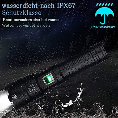 ASORT Wiederaufladbare Taschenlampe 990.000 Lumen, Extreme Helligkeit, USB Aufladbar, IP67 Wasserdicht für Outdoor, Camp