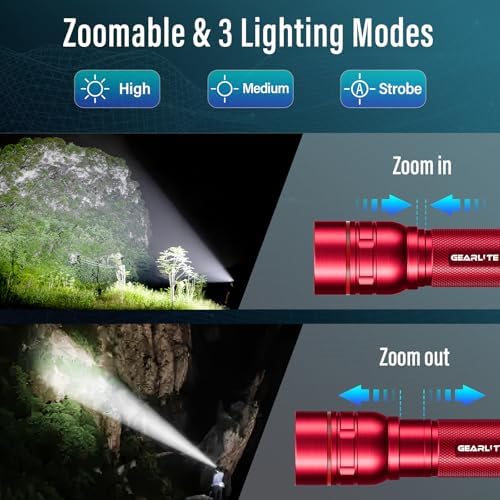 GEARLITE LED Taschenlampe 2000 Lumen – Extrem hell & zoombar, ideal für Camping, Angeln und Notfälle!
