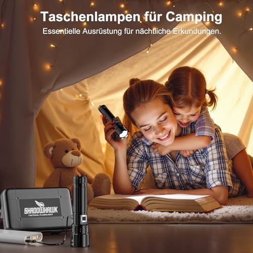 Shadowhawk LED Taschenlampe 500000 Lumen – USB Aufladbar, IP67 Wasserdicht, 5 Lichtmodi für Camping & Notfälle