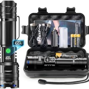 PHIXTON LED Taschenlampe Aufladbar – Extrem Helle 500000 Lumen für Outdoor Einsatz, USB-C Taktisches Zoom Licht