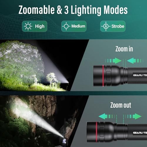 GEARLITE LED Taschenlampe 2000 Lumen – Extrem hell & zoombar, ideal für Camping, Angeln und Notfälle!