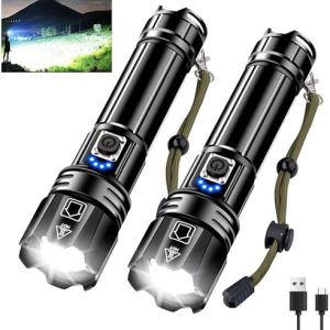 LED Taschenlampe XHP70.2 – 500,000 Lumen, wasserdicht IPX7, ideal für Camping & Notfälle (2er Pack)
