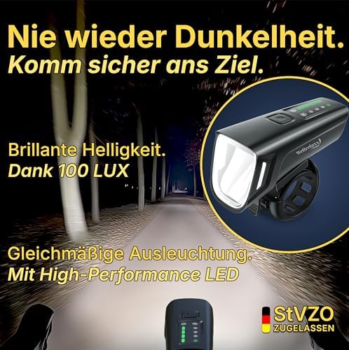 LED Fahrradlicht Set von – USB aufladbar, 100LUX, StVZO zugelassen, ideal für sicheres Fahren in der Nacht!