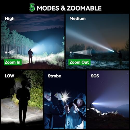 GEARLITE LED Taschenlampe 2000 Lumen - Extrem hell, 5 Modi, IP65 wasserdicht für Camping und Outdoor Abenteuer