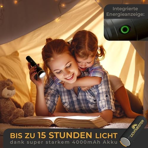 LICHTMEISTER® LED Taschenlampe 1000 Lumen mit 4000 mAh Akku – Perfekt für Camping und Outdoor Abenteuer