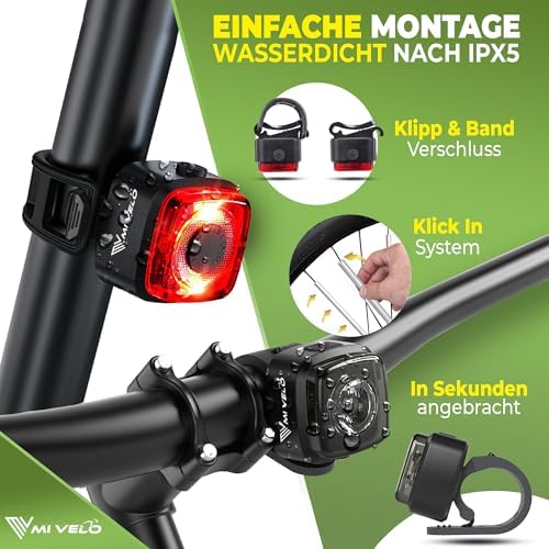 MIVELO Fahrradlicht Set – StVZO zugelassen, USB-aufladbar & 100% wasserdicht für sicheres Fahren bei Nacht