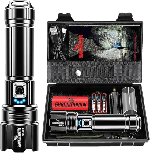Shadowhawk LED Taschenlampe 500000 Lumen – USB Aufladbar, IP67 Wasserdicht, 5 Lichtmodi für Camping & Notfälle