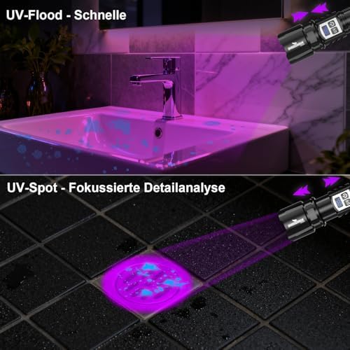 Shadowhawk 2-in-1 LED/UV Taschenlampe – 500000 Lumen ultrahelle, aufladbare Lampe mit Dual-Switch für Camping und Outdoo