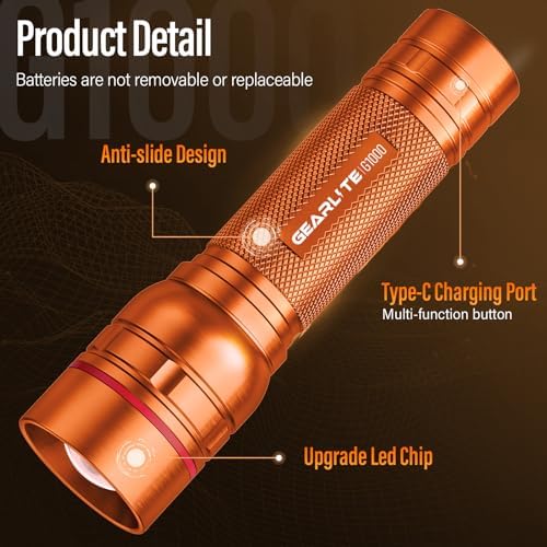 GEARLITE LED Taschenlampe 2000 Lumen – Extrem hell & zoombar, ideal für Camping, Angeln und Notfälle!