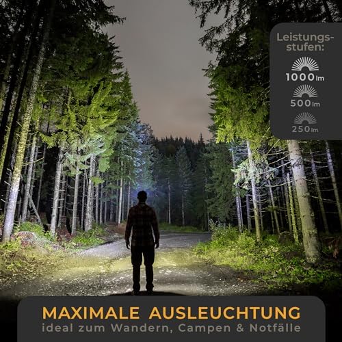 LICHTMEISTER® LED Taschenlampe 1000 Lumen mit 4000 mAh Akku – Perfekt für Camping und Outdoor Abenteuer