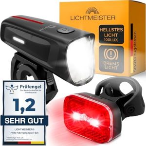 LICHTMEISTER® Fahrradlicht Set 100 Lux - USB-C aufladbar, wasserfest & mit Bremslicht für sicheres Fahren