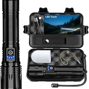 LED Taschenlampe 50000 Lumen - Extrem helle & zoombare Notfall-Torch für Camping und Wandern, IP67 wasserdicht, USB-C au