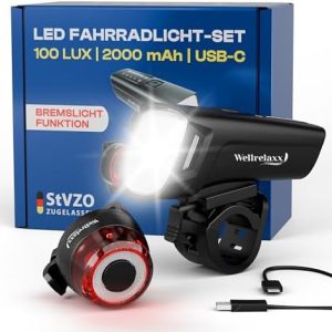 LED Fahrradlicht Set von – USB aufladbar, 100LUX, StVZO zugelassen, ideal für sicheres Fahren in der Nacht!