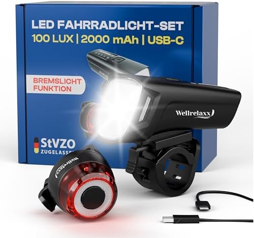 LED Fahrradlicht Set von – USB aufladbar, 100LUX, StVZO zugelassen, ideal für sicheres Fahren in der Nacht!