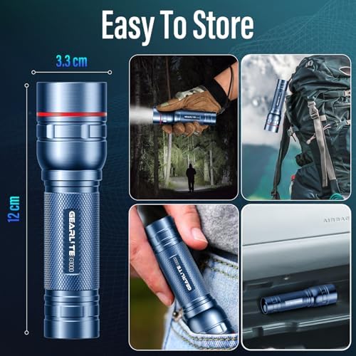 GEARLITE LED Taschenlampe 2000 Lumen – Extrem hell & zoombar, ideal für Camping, Angeln und Notfälle!