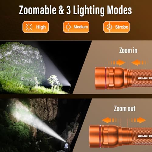 GEARLITE LED Taschenlampe 2000 Lumen – Extrem hell & zoombar, ideal für Camping, Angeln und Notfälle!
