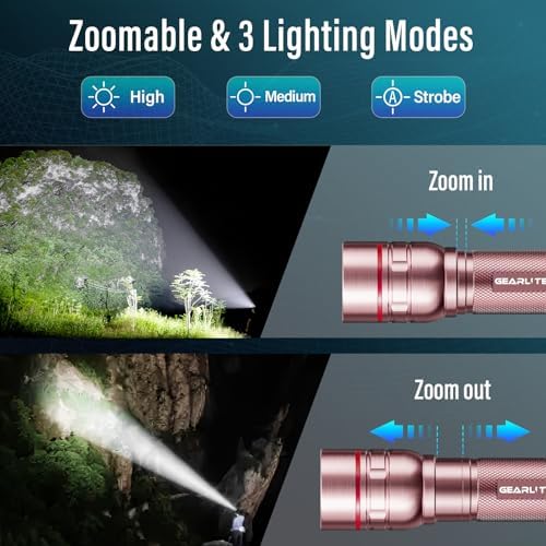 GEARLITE LED Taschenlampe 2000 Lumen – Extrem hell & zoombar, ideal für Camping, Angeln und Notfälle!