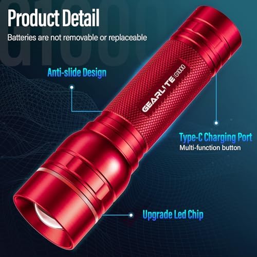 GEARLITE LED Taschenlampe 2000 Lumen – Extrem hell & zoombar, ideal für Camping, Angeln und Notfälle!