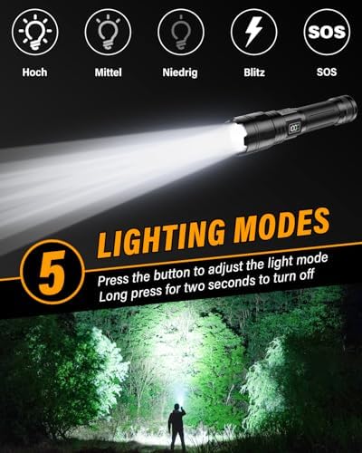 XHM 70.2 LED Taschenlampe – 500000 Lumen USB Aufladbar & IP67 Wasserdicht, Ideal für Outdoor Abenteuer