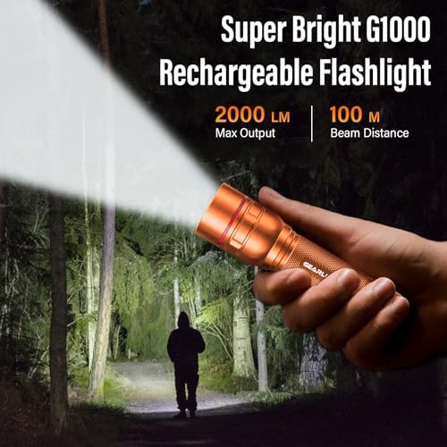GEARLITE LED Taschenlampe 2000 Lumen – Extrem hell & zoombar, ideal für Camping, Angeln und Notfälle!