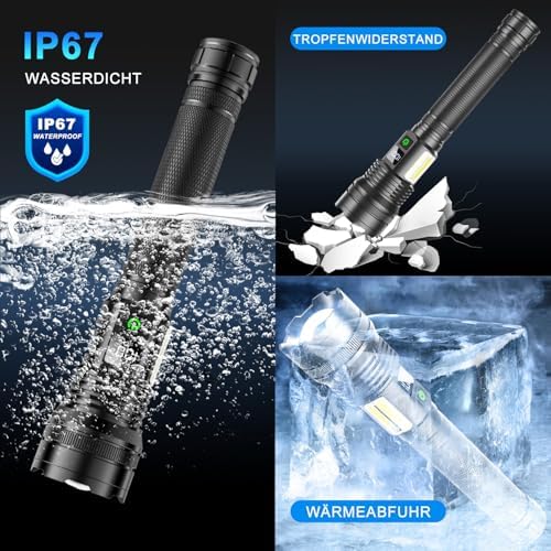 ASORT Wiederaufladbare Taschenlampe 990.000 Lumen, Extreme Helligkeit, USB Aufladbar, IP67 Wasserdicht für Outdoor, Camp