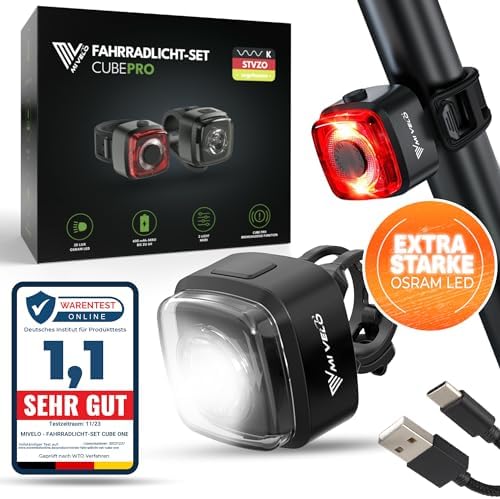 MIVELO Fahrradlicht Set – StVZO zugelassen, USB-aufladbar & 100% wasserdicht für sicheres Fahren bei Nacht