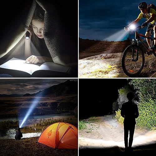 Blukar LED Taschenlampe Aufladbar, 4 Lichtmodi & Wasserdicht für Camping, Wandern, Outdoor - 2 Stück