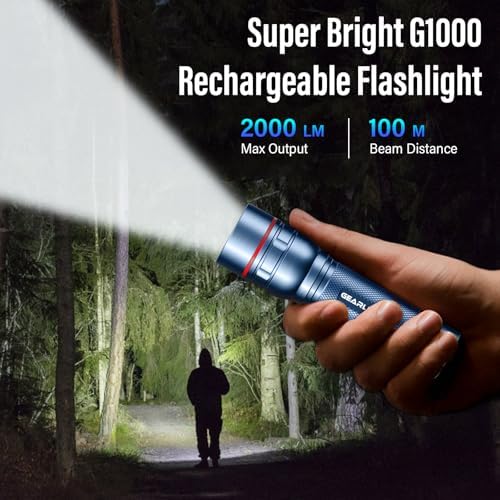 GEARLITE LED Taschenlampe 2000 Lumen – Extrem hell & zoombar, ideal für Camping, Angeln und Notfälle!