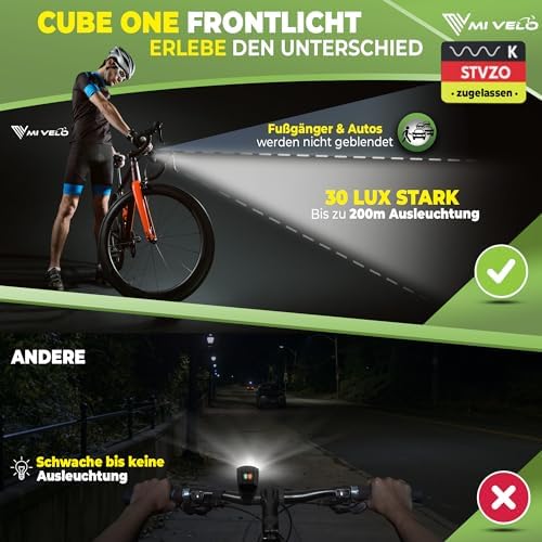 MIVELO Fahrradlicht Set – StVZO zugelassen, USB-aufladbar & 100% wasserdicht für sicheres Fahren bei Nacht