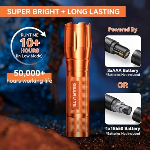 GEARLITE LED Taschenlampe 2000 Lumen - Extrem hell, 5 Modi, IP65 wasserdicht für Camping und Outdoor Abenteuer