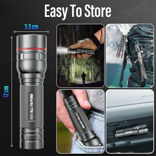 GEARLITE LED Taschenlampe 2000 Lumen – Extrem hell & zoombar, ideal für Camping, Angeln und Notfälle!