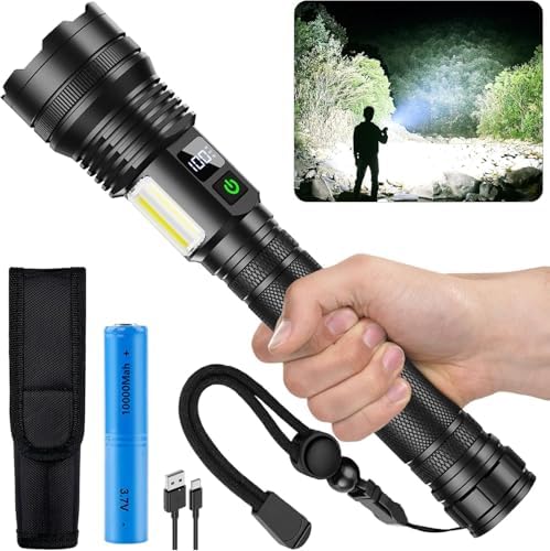 ASORT Wiederaufladbare Taschenlampe 990.000 Lumen, Extreme Helligkeit, USB Aufladbar, IP67 Wasserdicht für Outdoor, Camp
