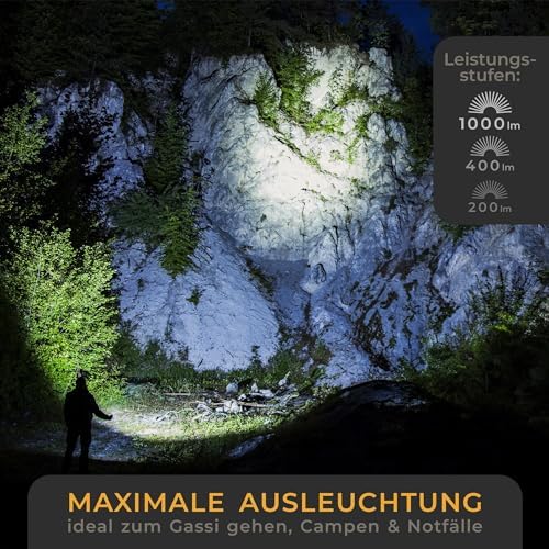 LICHTMEISTER® LED Taschenlampe 1000 Lumen mit 4000 mAh Akku – Perfekt für Camping und Outdoor Abenteuer